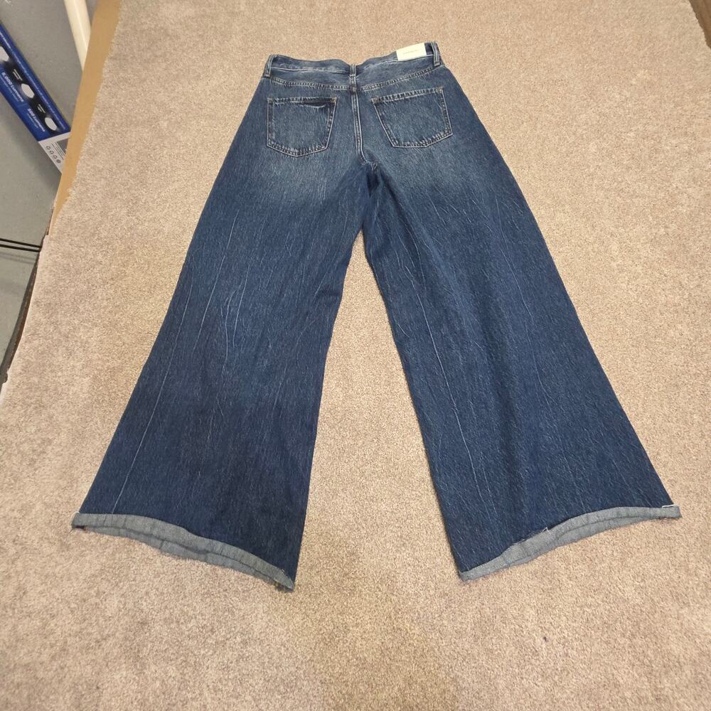 Express Relaxed Wide Leg Super High Rise Jeans sz 8 Cuffed Hem dark wash stretch